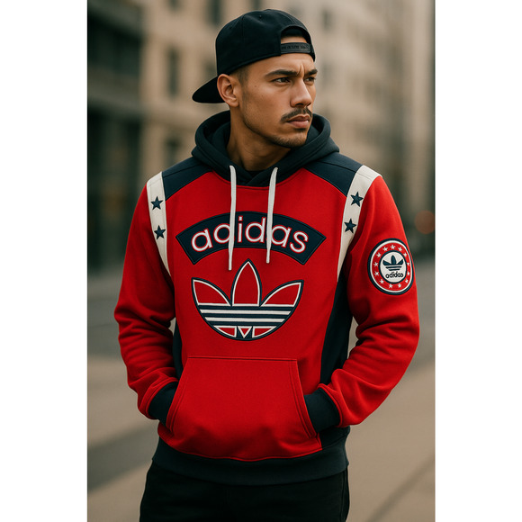 adidas Other - Adidas Originals Trefoil Red Navy SAMPLE Hoodie Hooded Sweatshirt Rare Prototype